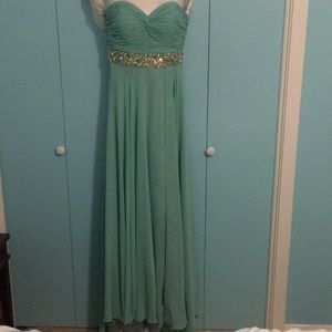 Teal prom floor length prom dress